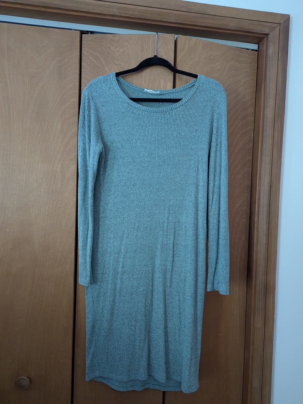Ribbed Long Sleeve Knit Dress in Seafoam Green - Women